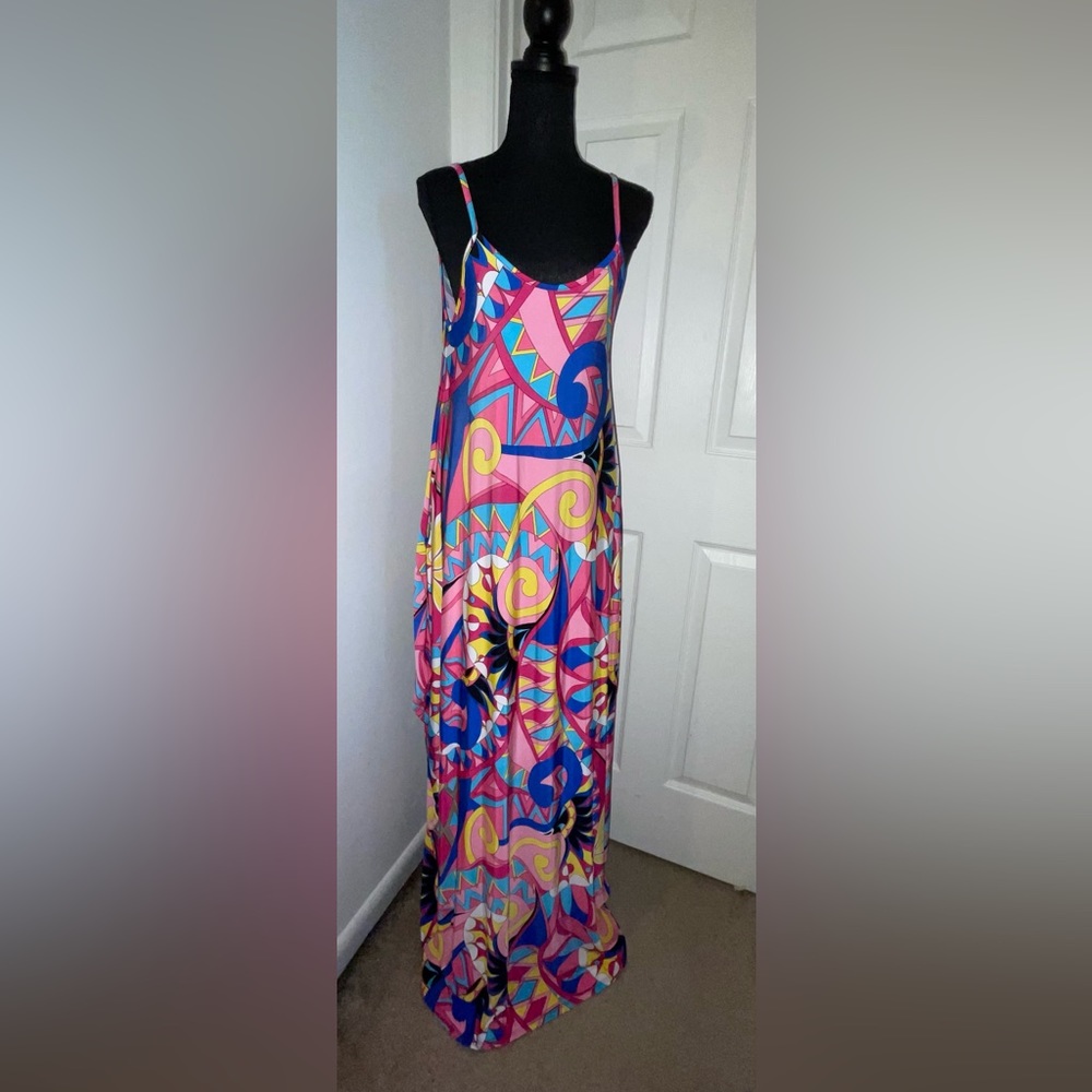 Retro Print Maxi Dress
